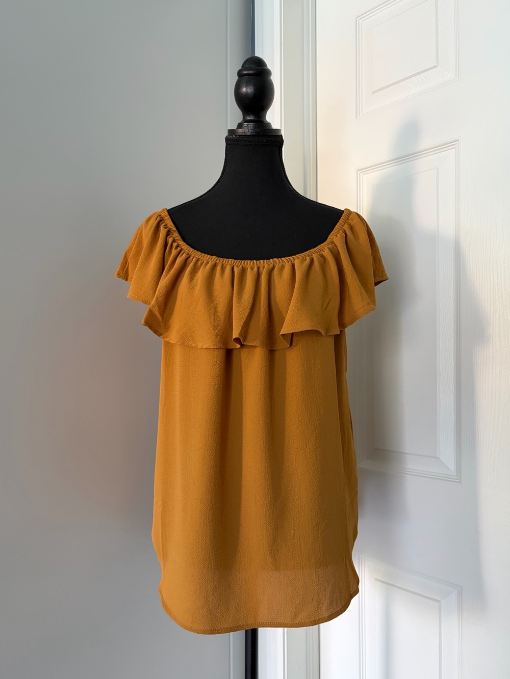 Mustard Yellow Off The Shoulder Ruffle Blouse
